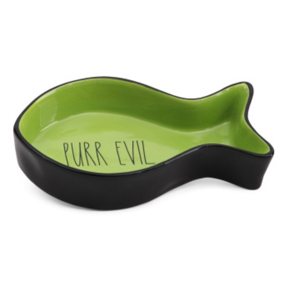 Rae Dunn Other - 🎃NWT Rae Dunn PURR EVIL Halloween Spooky Goth Cat Bowl Green Black Fish Shape